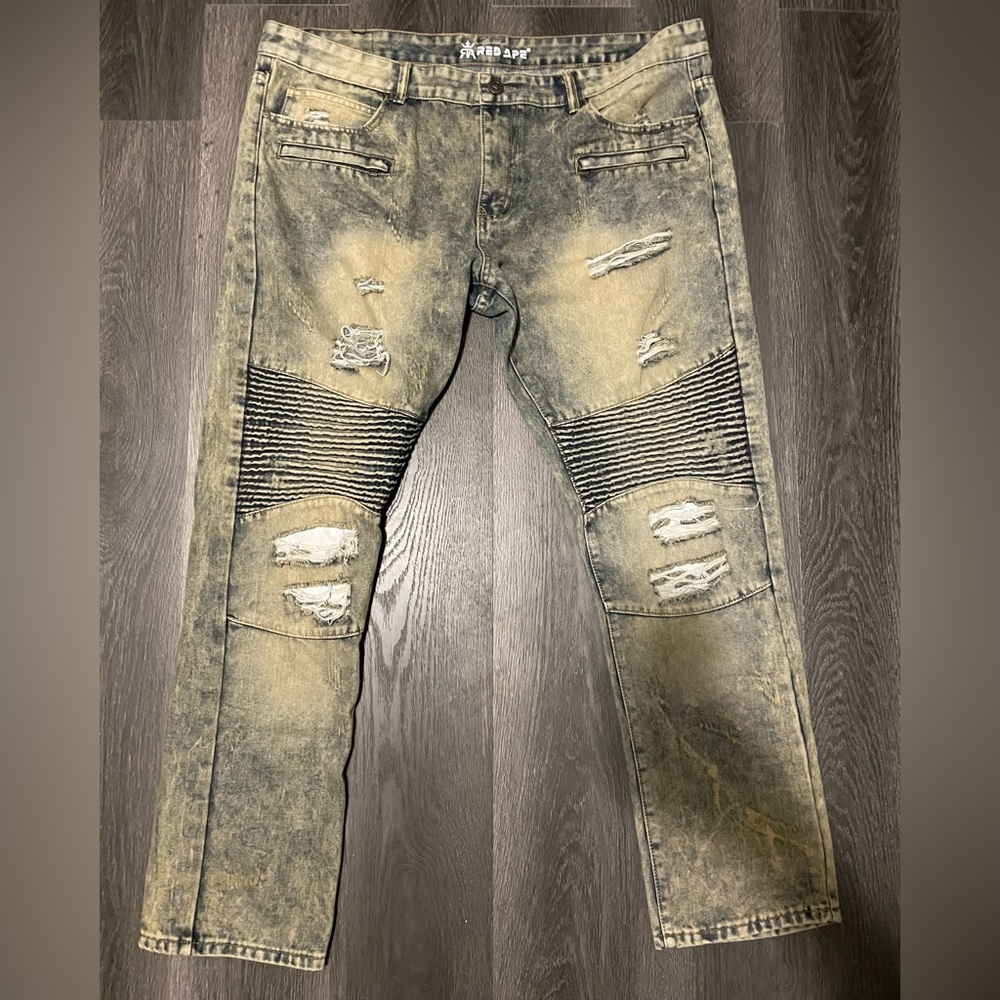 Men's Distressed Tan Jeans